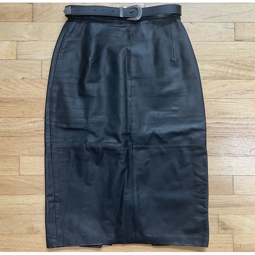 Vintage 80’s Black Leather Pencil Skirt